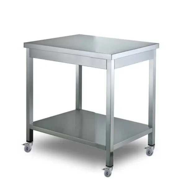 HCB Basic-line Mesa de Trabajo – con estante inferior – 70 x 70 x 85 cm – móvil – acero inoxidable