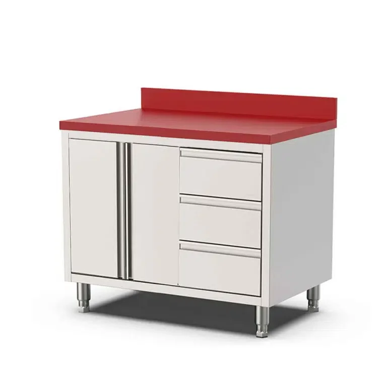 HCB Work Cabinet – Cutting Table – Swing Doors – Drawers – 100 cm – Stainless Steel – Polyethylene