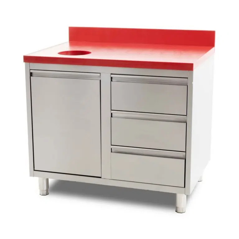 HCB Work Cabinet – cutting table – waste bin – drawers – 100 cm – Stainless Steel – Polyethylene