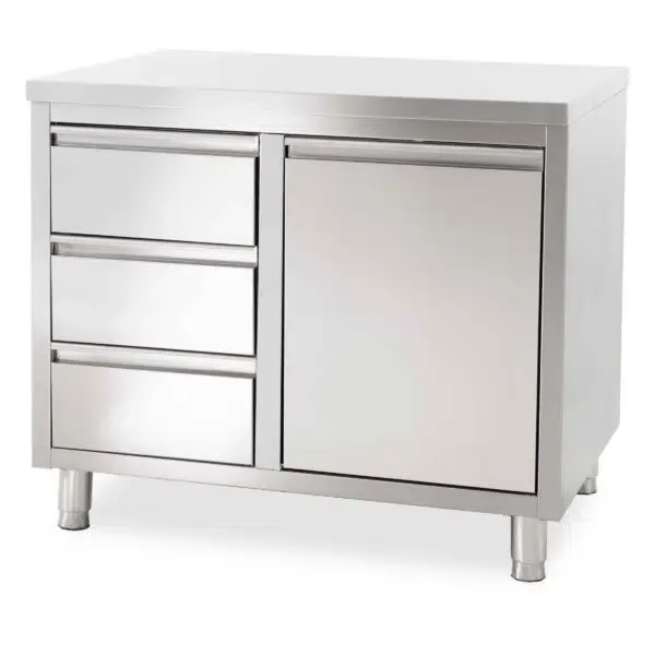 HCB Work Cabinet – 3 drawers – waste bin – 100 cm – stainless steel