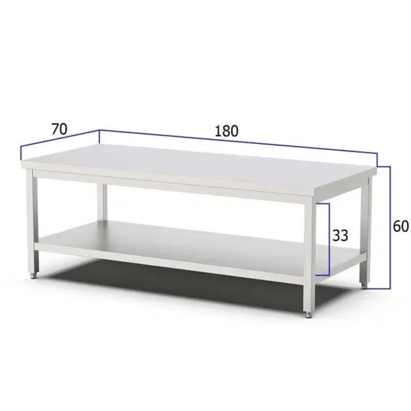 HCB Pro-line Mesa de Trabajo – con estante inferior – 180 x 70 x 60 cm – acero inoxidable