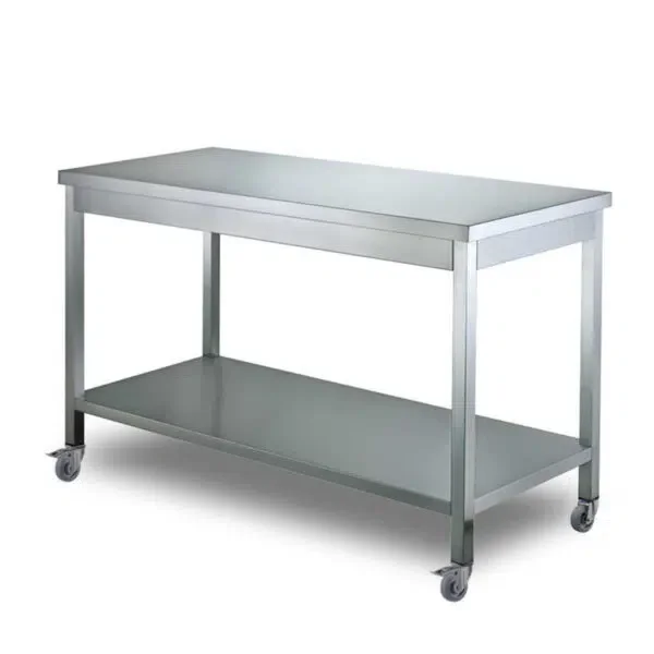 HCB Basic-line Mesa de Trabajo – con estante inferior – 100 x 70 x 85 cm – móvil – acero inoxidable