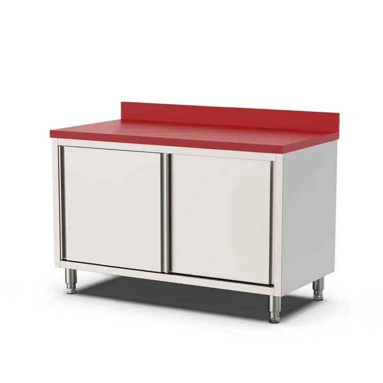 HCB Armario de trabajo – mesa de corte – puertas correderas – 200 cm – acero inoxidable – Polietileno