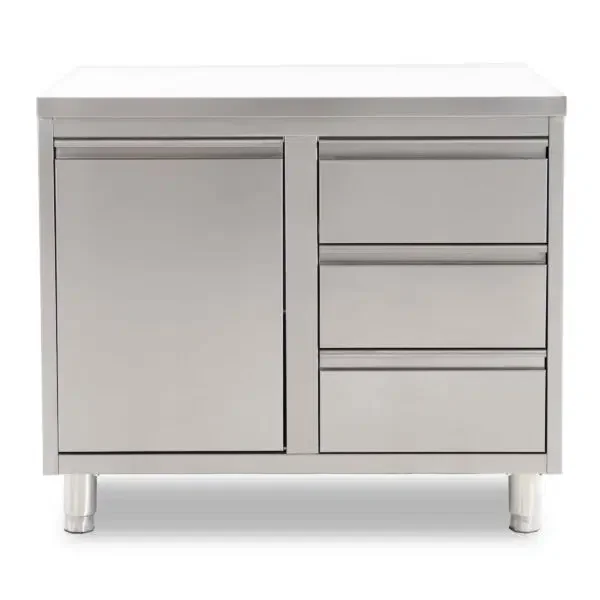HCB Work Cabinet – 3 drawers – waste bin – 100 cm – stainless steel